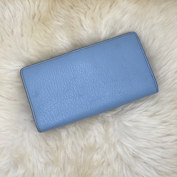 Fossil Light blue leather slim bifold wallet GUC - Picture 1 of 9